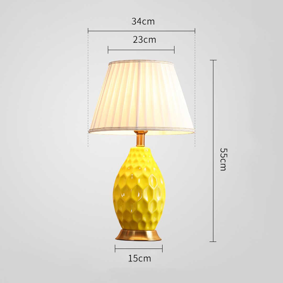 NNEAGS 4X Textured Ceramic Oval Table Lamp with Gold Metal Base Yellow