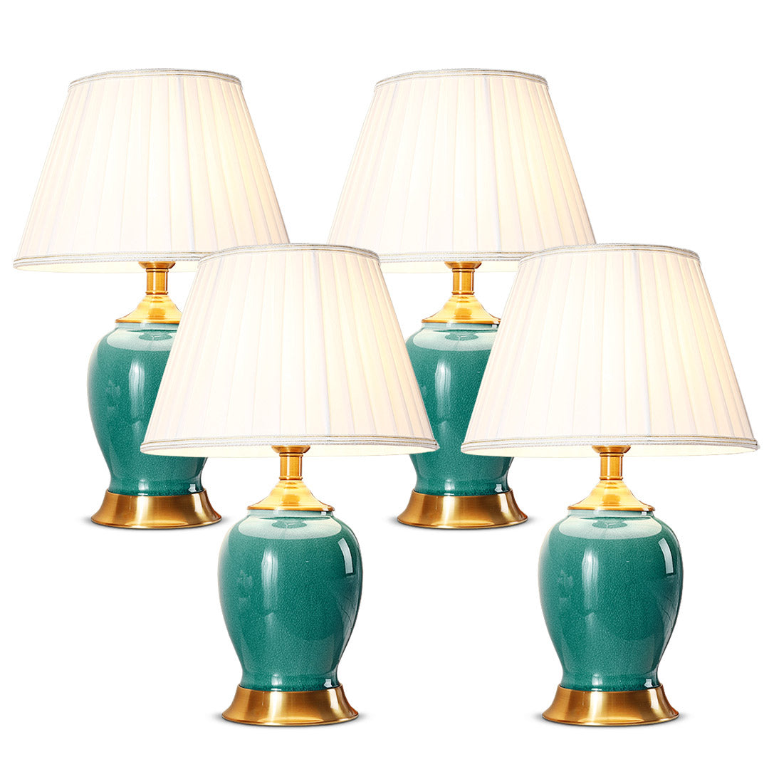 NNEAGS 4X Ceramic Oval Table Lamp with Gold Metal Base Desk Lamp Green