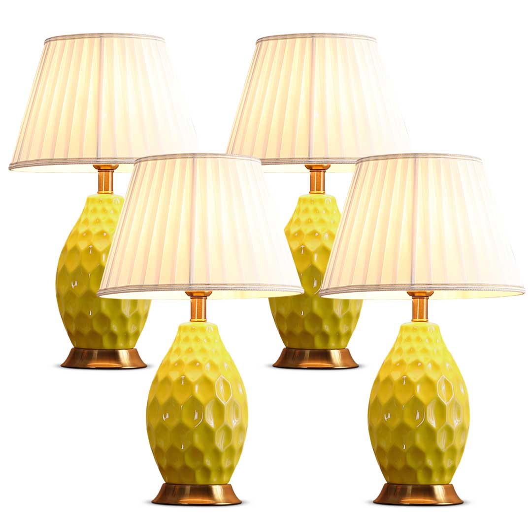 NNEAGS 4X Textured Ceramic Oval Table Lamp with Gold Metal Base Yellow