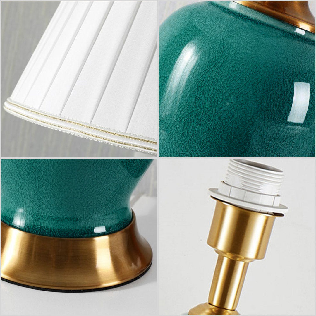 NNEAGS 4X Ceramic Oval Table Lamp with Gold Metal Base Desk Lamp Green