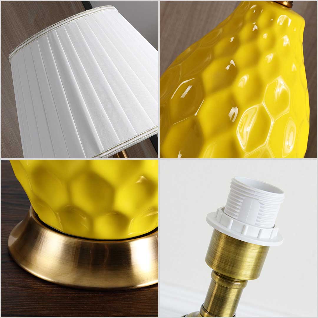 NNEAGS 4X Textured Ceramic Oval Table Lamp with Gold Metal Base Yellow