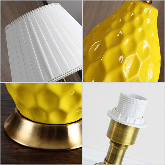 NNEAGS 4X Textured Ceramic Oval Table Lamp with Gold Metal Base Yellow