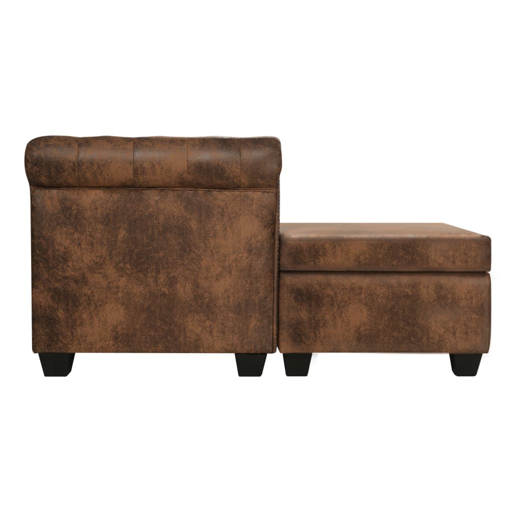 NNEVL L-shaped Chesterfield Sofa Artificial Suede Leather Brown-1