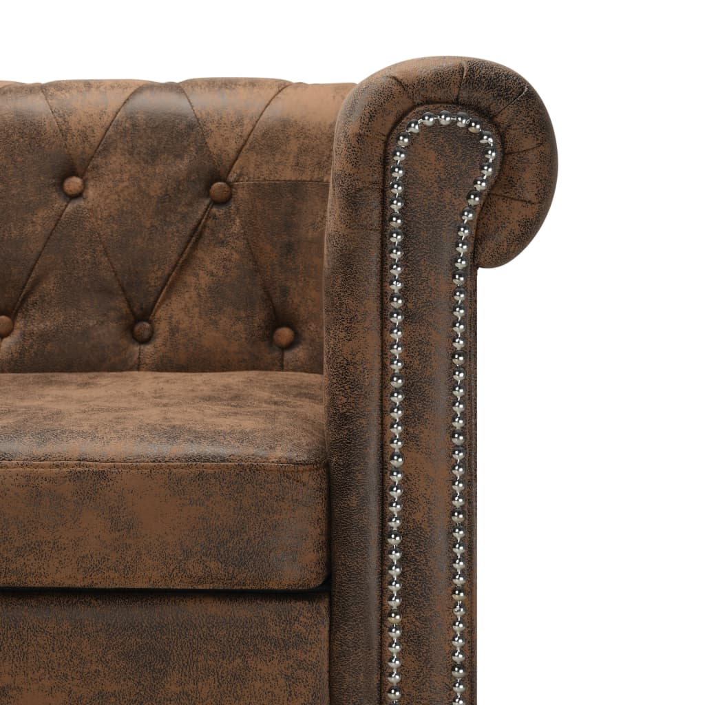 NNEVL L-shaped Chesterfield Sofa Artificial Suede Leather Brown-2