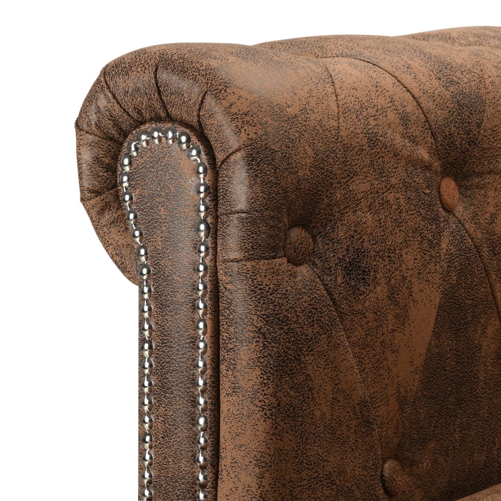 NNEVL L-shaped Chesterfield Sofa Artificial Suede Leather Brown-3