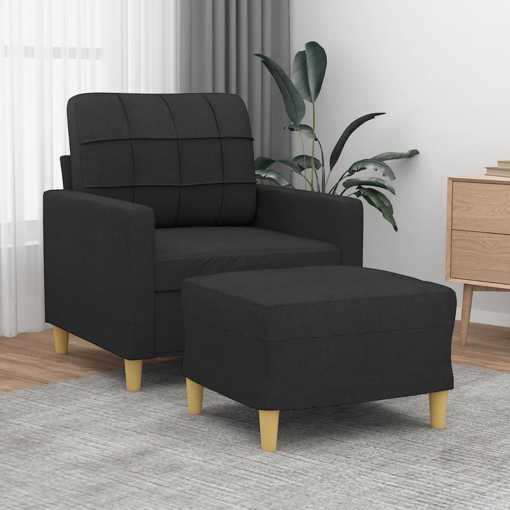 NNEVL Sofa Chair with Footstool Black 60 cm Fabric-0
