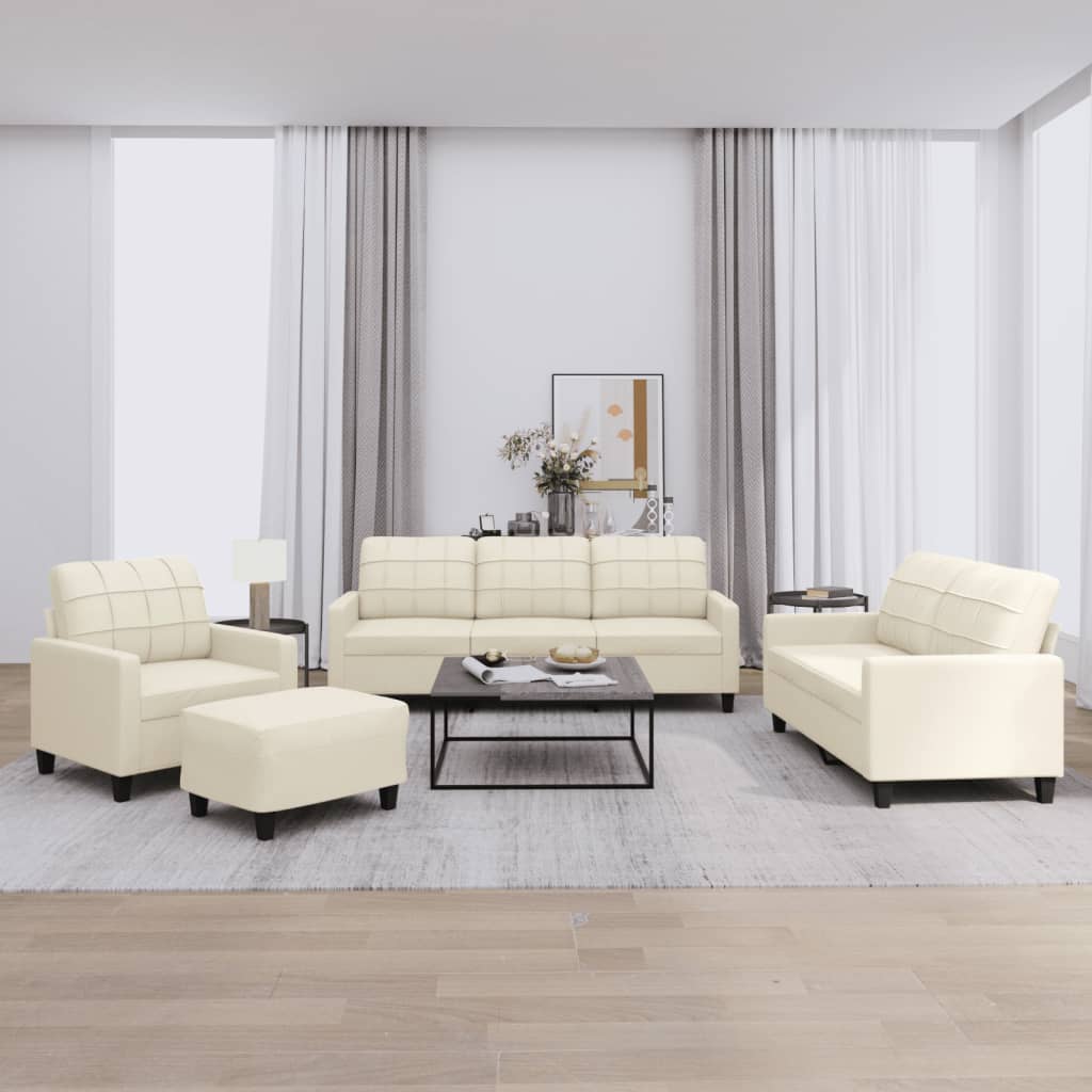 NNEVL 4 Piece Sofa Set with Cushions Cream Faux Leather-0