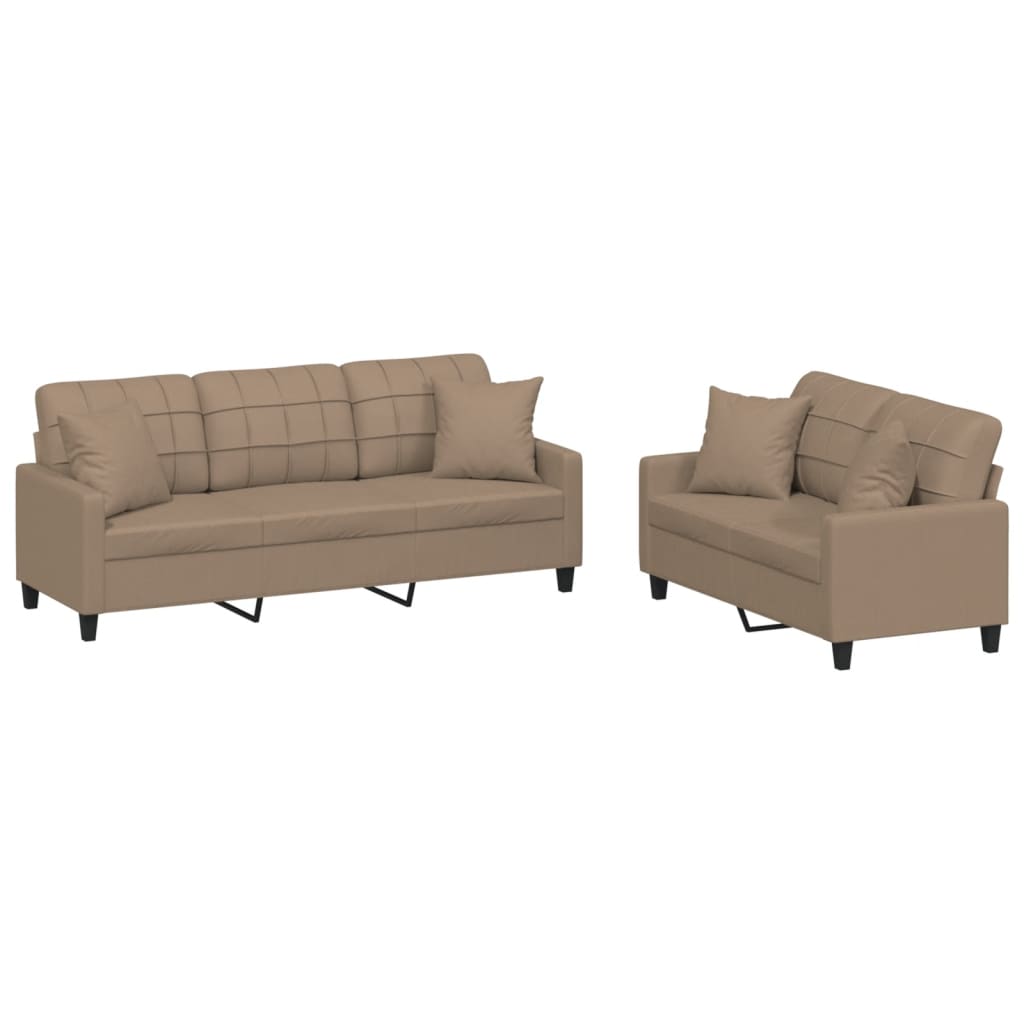 NNEVL 2 Piece Sofa Set with Pillows Cappuccino Faux Leather-1