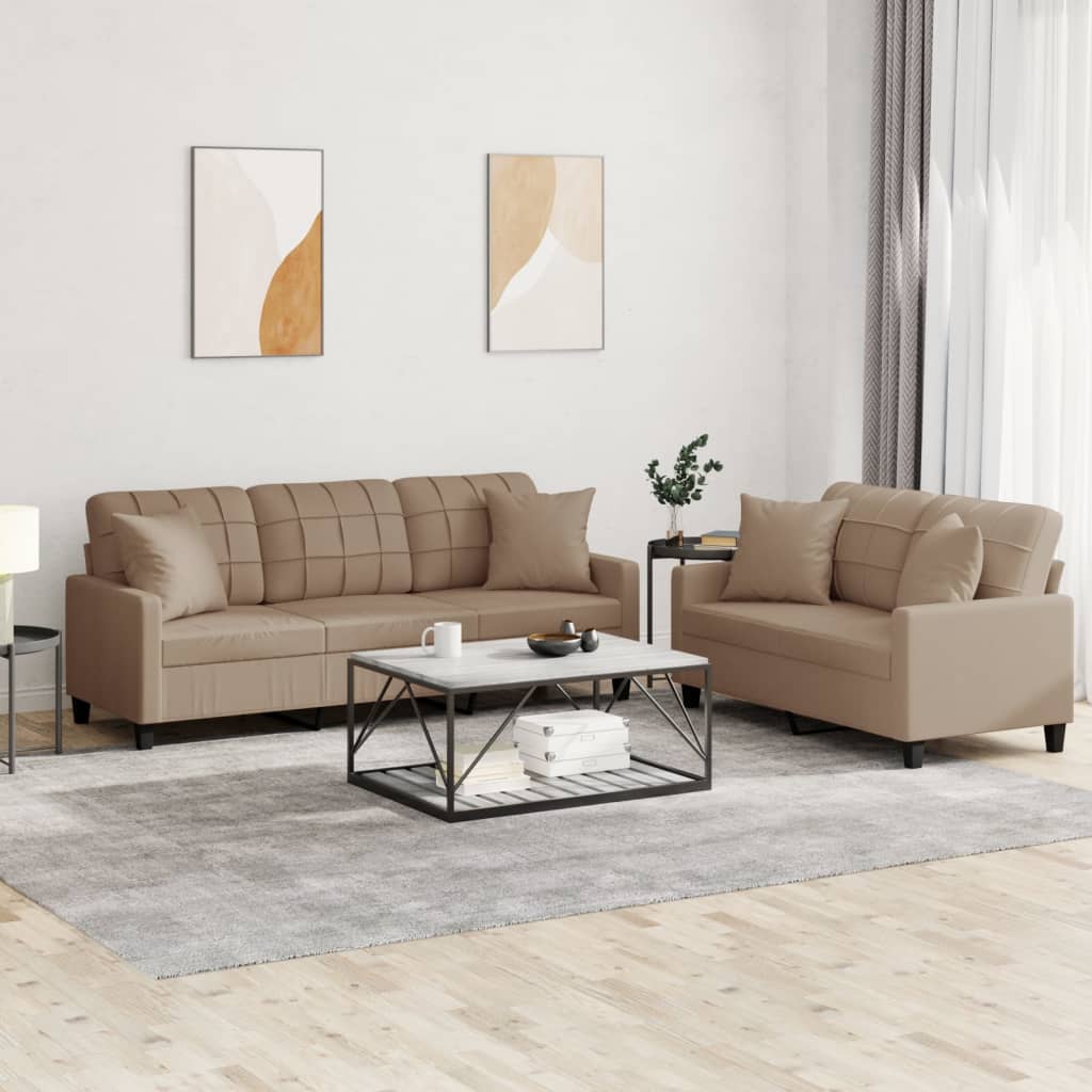NNEVL 2 Piece Sofa Set with Pillows Cappuccino Faux Leather-0