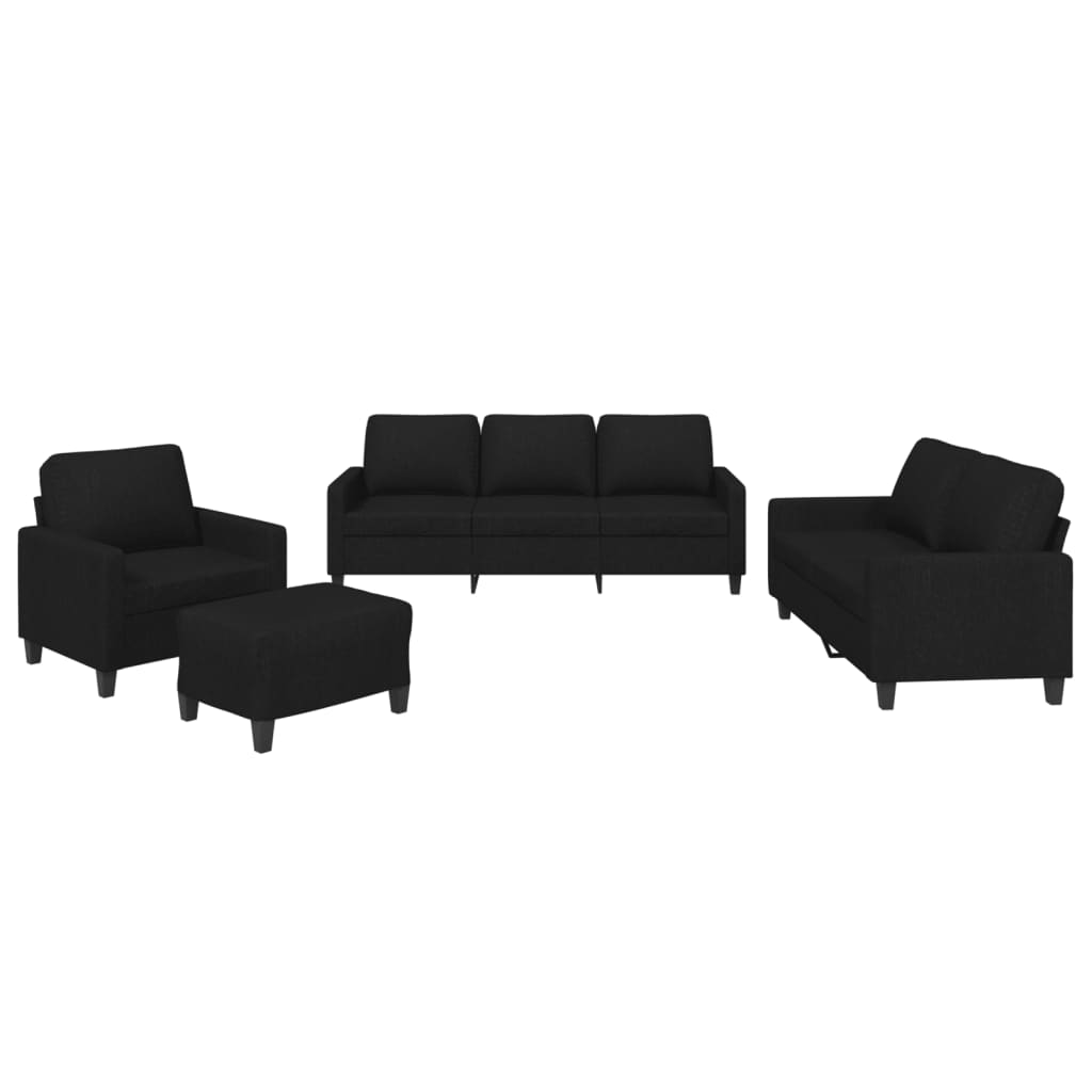 NNEVL 4 Piece Sofa Set with Cushions Black Fabric-1