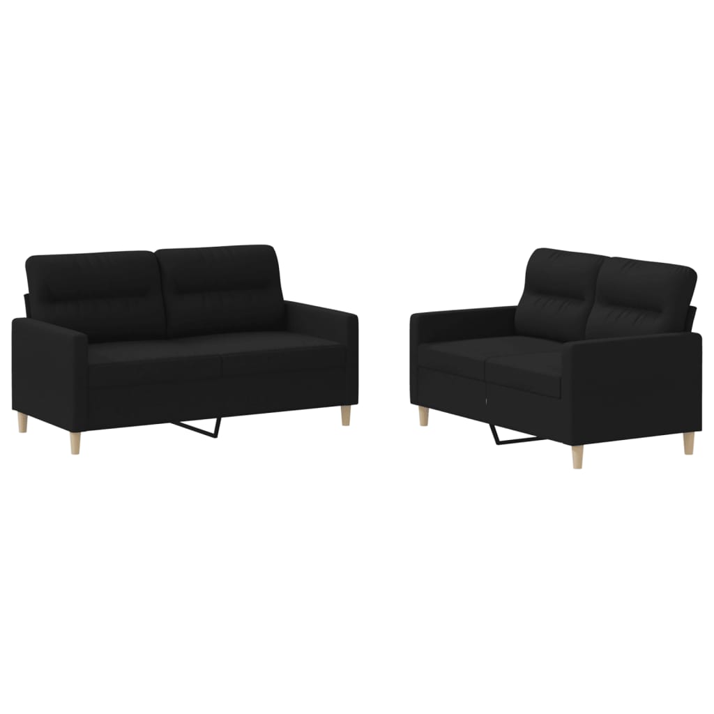 NNEVL 2 Piece Sofa Set with Cushions Black Fabric-1