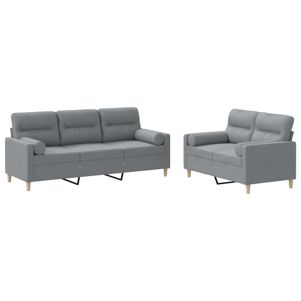 NNEVL 2 Piece Sofa Set with Pillows Light Grey Fabric-1