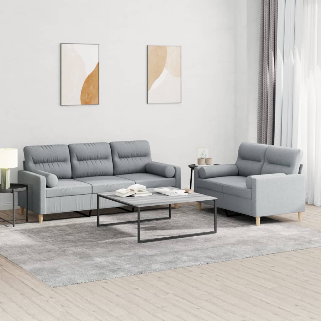 NNEVL 2 Piece Sofa Set with Pillows Light Grey Fabric-0