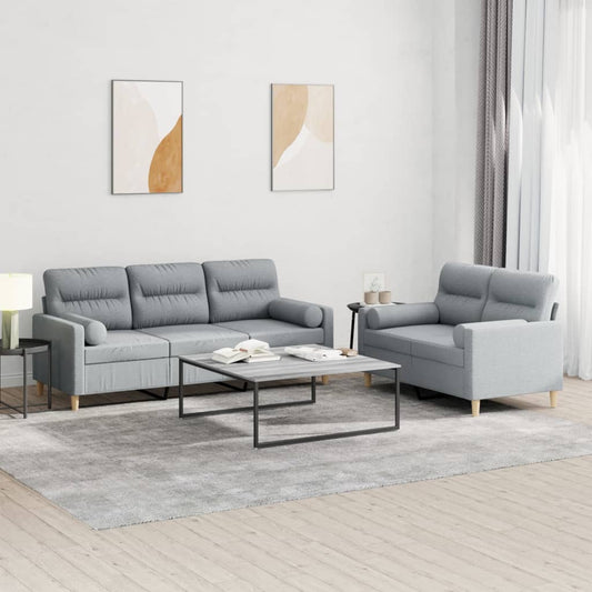 NNEVL 2 Piece Sofa Set with Pillows Light Grey Fabric-0