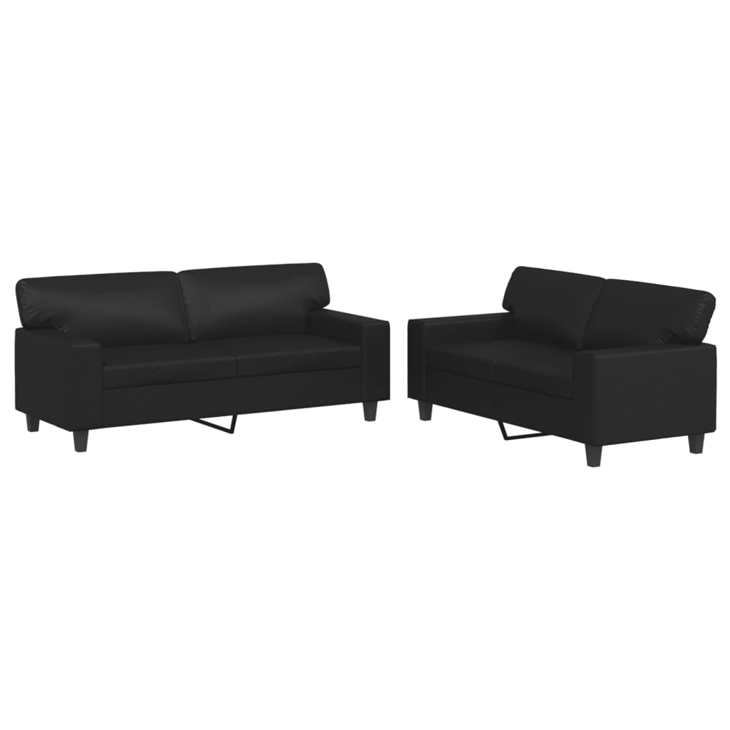 NNEVL 2 Piece Sofa Set Black Faux Leather-1