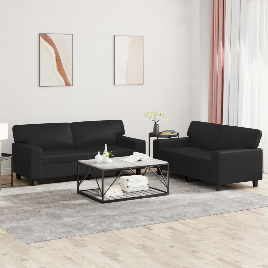 NNEVL 2 Piece Sofa Set Black Faux Leather-0
