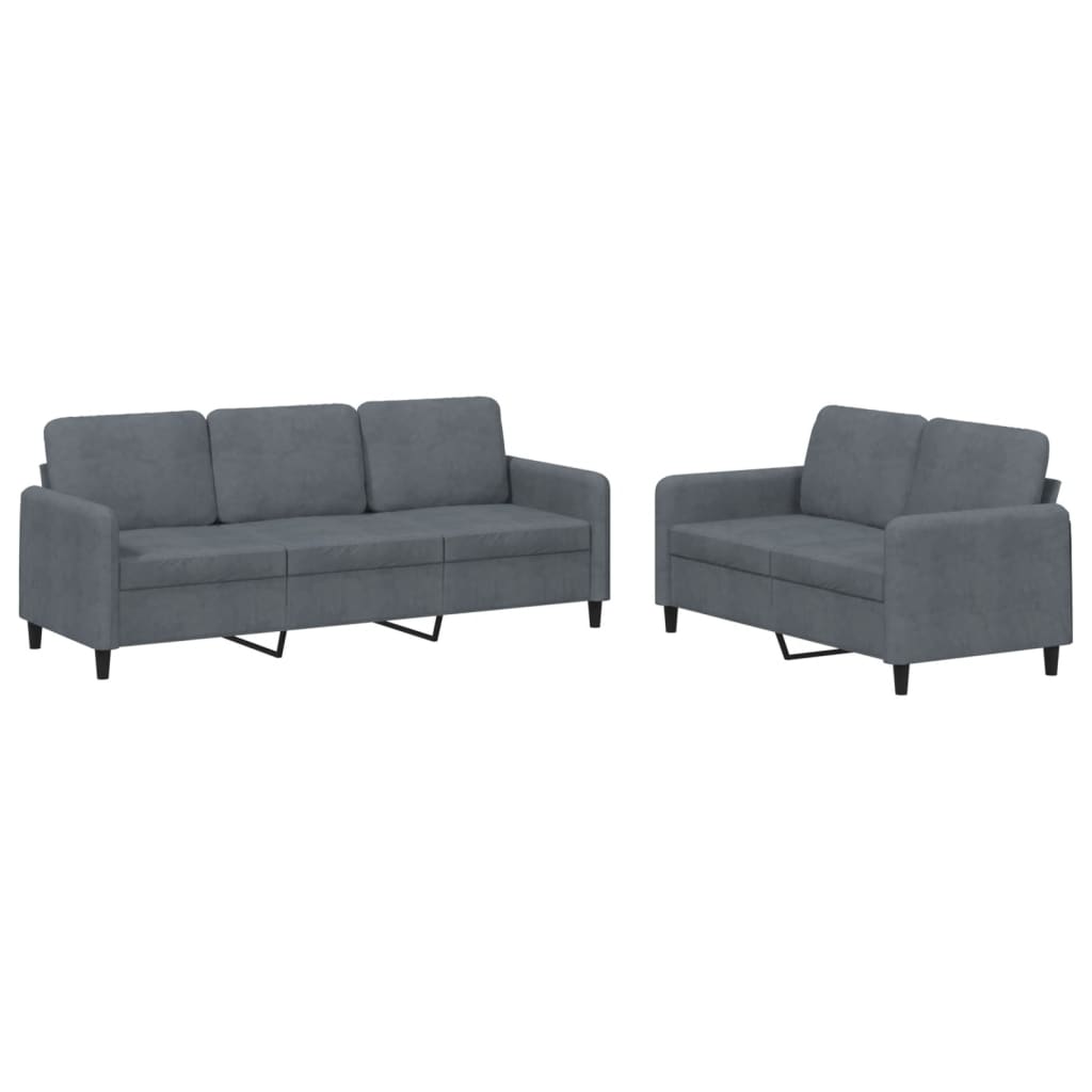 NNEVL 2 Piece Sofa Set Dark Grey Velvet-1