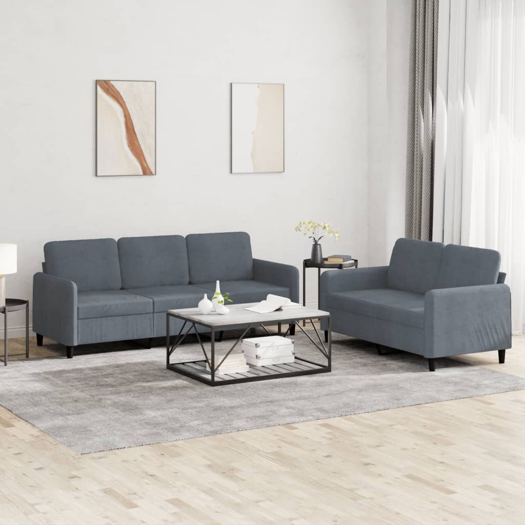 NNEVL 2 Piece Sofa Set Dark Grey Velvet-0