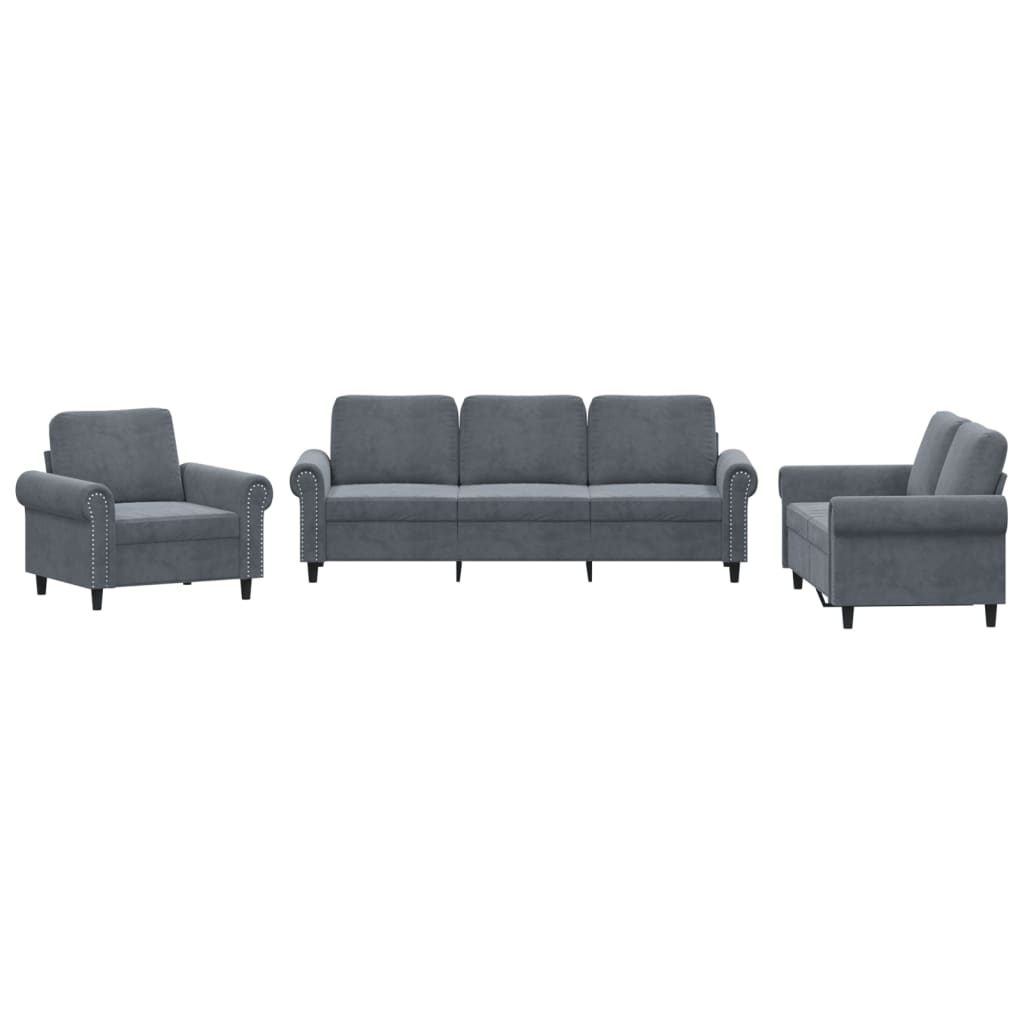 NNEVL 3 Piece Sofa Set with Cushions Dark Grey Velvet-1