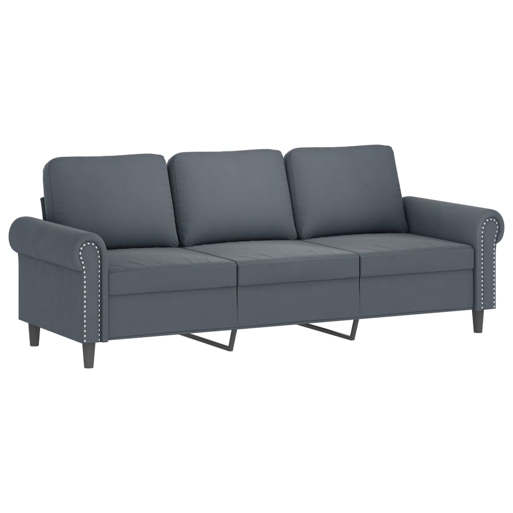 NNEVL 3 Piece Sofa Set with Cushions Dark Grey Velvet-4