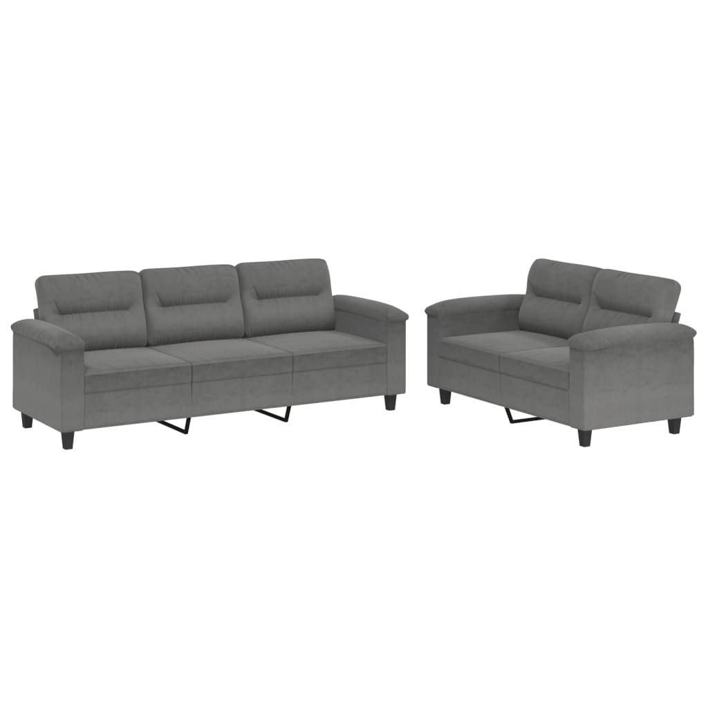 NNEVL 2 Piece Sofa Set with Cushions Dark Grey Microfibre Fabric-1