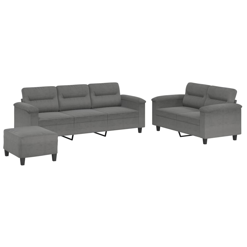 NNEVL 3 Piece Sofa Set with Cushions Dark Grey Microfibre Fabric-1