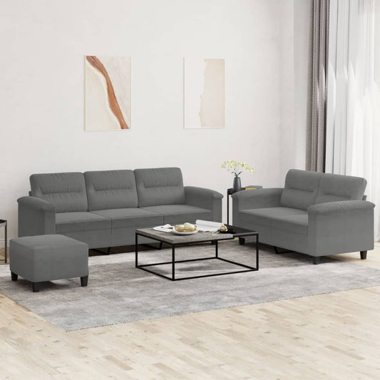 NNEVL 3 Piece Sofa Set with Cushions Dark Grey Microfibre Fabric-0
