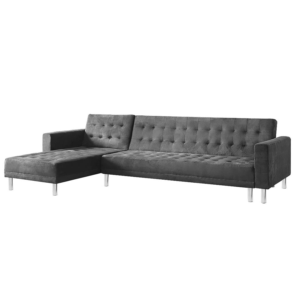 NNEDPE Sarantino Faux Velvet Corner Wooden Sofa Bed Couch with Chaise - Grey-1