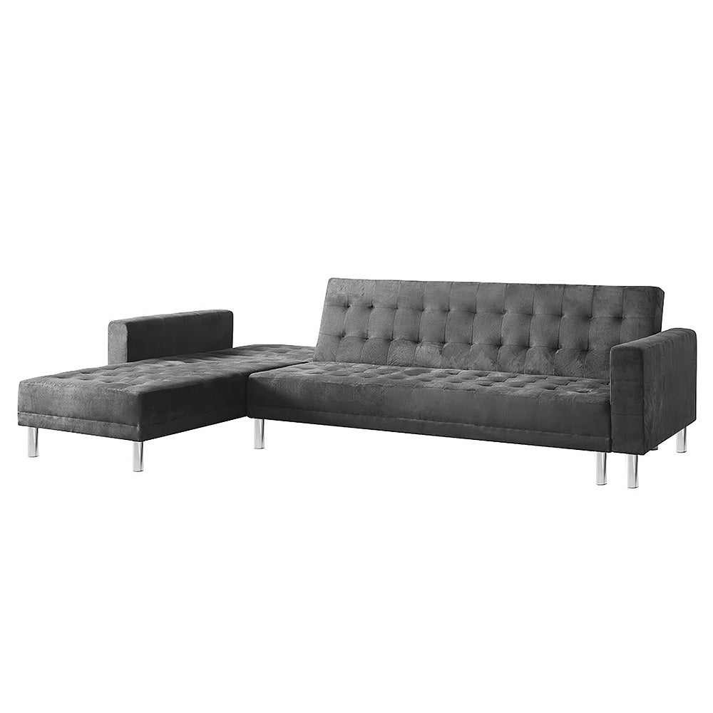 NNEDPE Sarantino Faux Velvet Corner Wooden Sofa Bed Couch with Chaise - Grey-2