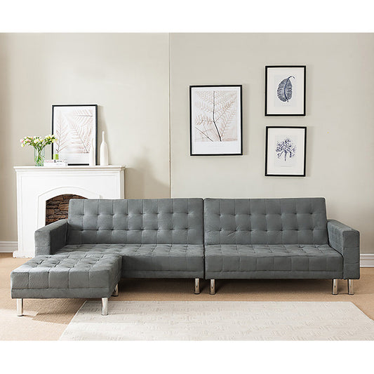 NNEDPE Sarantino Faux Velvet Corner Wooden Sofa Bed Couch with Chaise - Grey-0